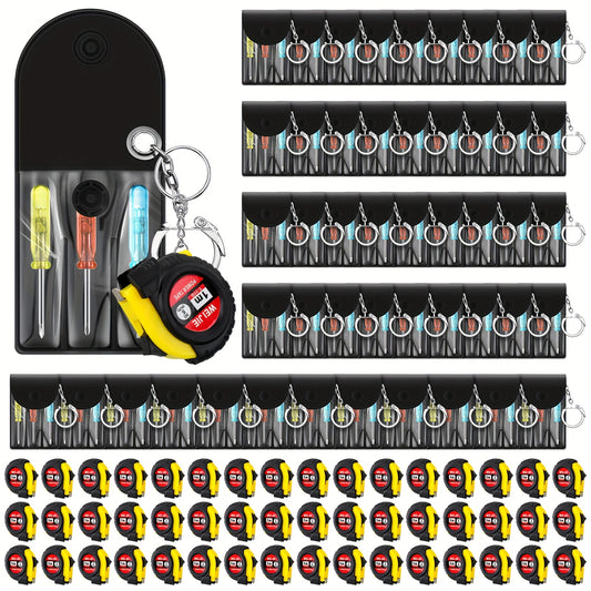 Mini Tape Measure & Screwdriver Keychain Tool Set 96 Pack – Bulk Party Favors for Men, Father's Day Gifts, DIY Emergency Keychain Tools, Compact Measuring Tape with Mini Screwdriver
