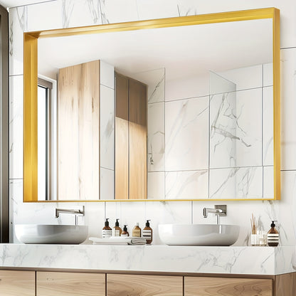 Bathroom Vanity Mirror Wall Mounted Metal Frame Rectangle – Anti-Rust Farmhouse Mirror in Matte Black, Gold & Silver, Multiple Sizes, Horizontal or Vertical Hang
