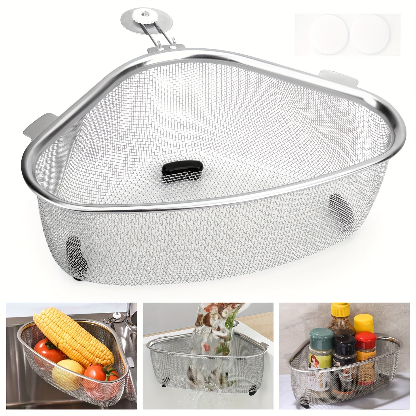 304 Stainless Steel Sink Strainer Basket - Leak-Proof Dual-Use Stand & Hang Design, Space-Saving Triangular Mesh Filter for Clog Prevention - Kitchen & RV Drain Basket for Food Waste & Produce, Sink Strainer Drain Basket