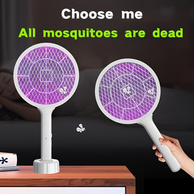 Handheld High-efficiency Electric Mosquito Swatter | Lightweight and Efficient, Large Battery Capacity USB Charging Insect Killer with Base Mosquito Lure LED Night Light, Dual Mode, Suitable for Home and Office Use