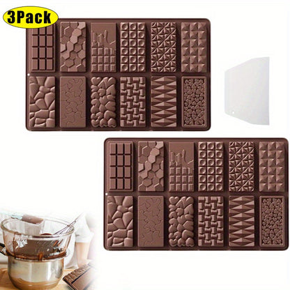 3 Pack/ Set Silicone Chocolate Molds Kit, 12 Cavity Food Grade Non-Stick Baking Molds - Easy to Pop Out And Clean - Perfect for Thanksgiving & Valentine'S Day (2*Mold + 1* Scraper)