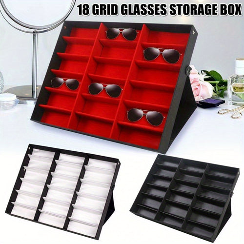 Eyeglass Storage Box, 18-grid Eyeglass Display Box Display Rack Storage Box Velvet Eyeglass Collection Display Rack Storage Box Jewelry Tray Black and White