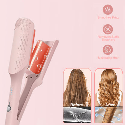 [US Standard] Curling Iron, 32mm Deep U-shaped Wave Curler, Fast Heating, Adjustable Temperature, Anti-Scald Design - Pink/Purple, Ideal Holiday and Valentine's Day Gift, Salon-Grade Styling Tool, Can Create Long-Lasting Waves