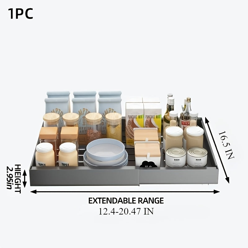 1pc or 2pcs Heavy-Duty Adjustable Pull-Out Cabinet Organizer - Under Sink/Countertop Storage, Expandable Drawer Organizer (12.59-20.47 Inches), Space-Saving Kitchen Organizer for Pots, Pans, Spices, Utensils - Easy Assembly, Powder-Coated Finish - Ideal f