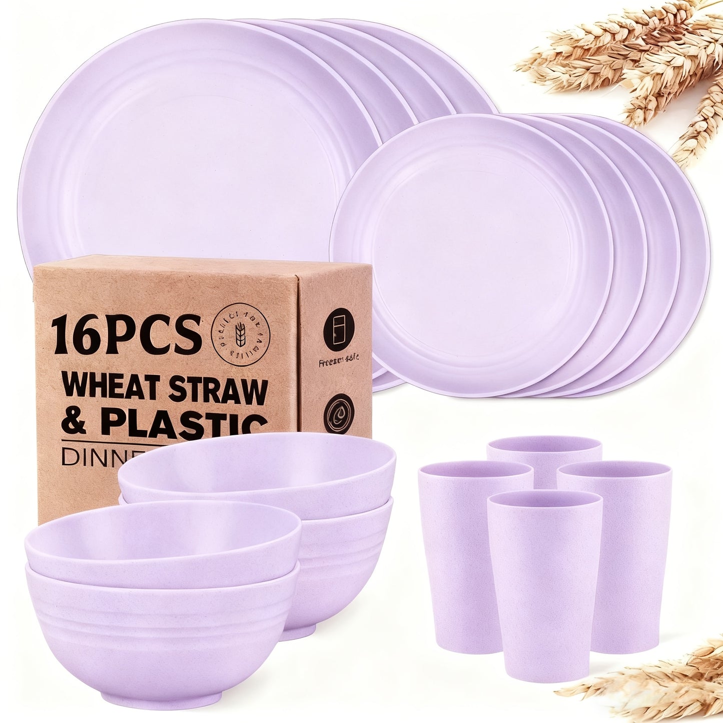 32/16pcs Dinnerware Sets Made from Wheat Straw, Including Plates And Bowls for 8 People, Featuring Black Plastic Dinnerware That Is Safe for Microwave And Dishwasher Use. This Dish Set Is Perfect for Valentine'S Day And Serves As a Durable Party Tab