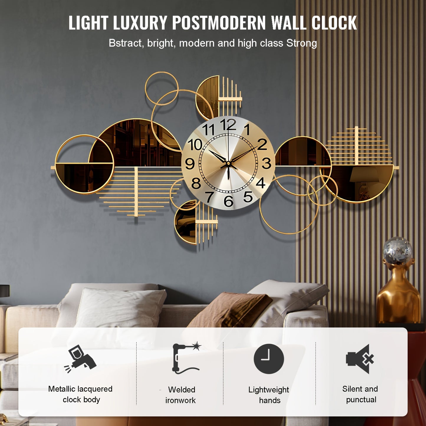 1pc Wall Clock, Metal Irregular Shape, Silent Clock No Ticking, Arched Crown Design, for Living Room Bedroom Decor, 31 X 17 Inch