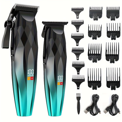 2pcs Professional Men'S Electric Hair Clipper Set, Beard Trimmer Kit 14pcs Comb Guide Set Ceramic Motor Blades Powerful Motor 7000 RPM 1800Mah Lithium Battery. Haircutting, Shaving, Sculpting Styles. for Home, Car, Business Trips, And Travel