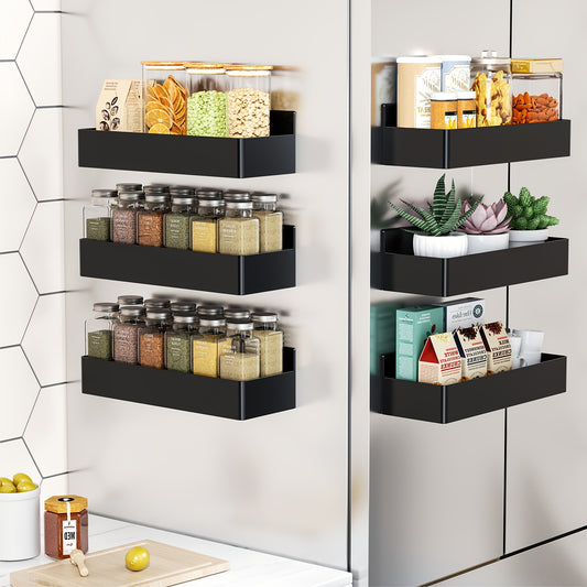 6pcs No-Drill Magnetic Spice Rack Set, Multi-Functional Wall-Mounted Spice Jar Organizer, Heavy-Duty Magnetic Storage Shelf, Compatible With Microwaves/Washers/Coffee Makers/Dishwashers, Kitchen/Bathroom/Coffee Bar Accessories (Black/White)