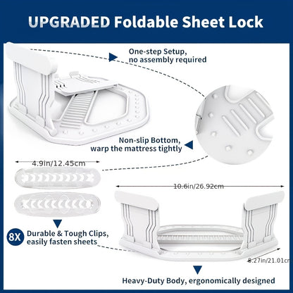 Bed Sheet Holder Straps – Heavy-Duty Mattress Sheet Grippers, No More Loose Bedding, Universal Fit for All Mattress Depths & Sheet Styles, Easy One-Time Installation, White & Gray