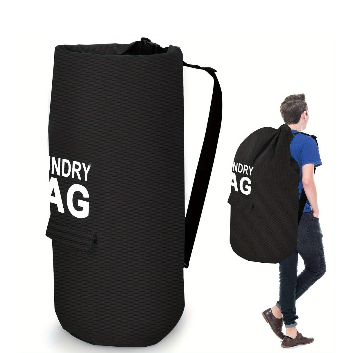 Large Laundry Bag, Portable Laundry Backpack with Adjustable Shoulder Strap, Foldable Laundry Basket for Travel Storage