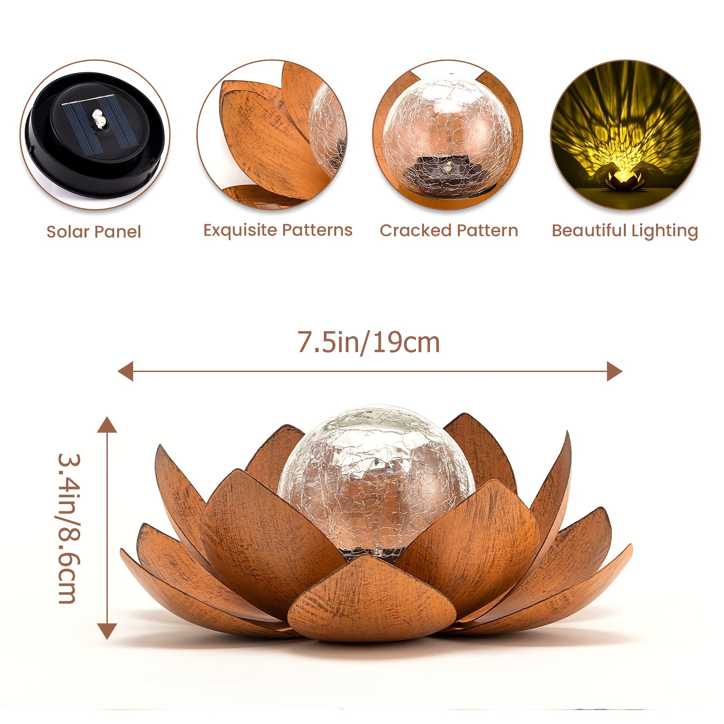 Solar Lotus Cracked Glass Ball Garden Lamp 2pcs – Waterproof Metal Cracked Ball Solar Light for Outdoor & Indoor Decoration | Garden, Balcony, Dining Table & Living Room Decor | Father’s Day Gift