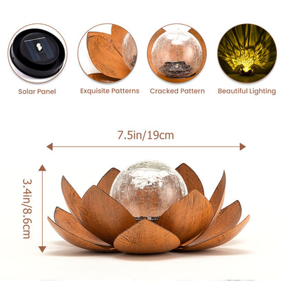 Solar Lotus Cracked Glass Ball Garden Lamp 2pcs – Waterproof Metal Cracked Ball Solar Light for Outdoor & Indoor Decoration | Garden, Balcony, Dining Table & Living Room Decor | Father’s Day Gift