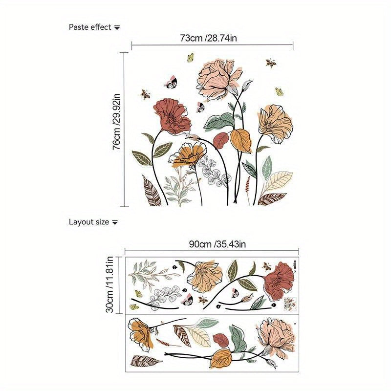Bohemian Flower Wall Stickers Wildflowers Living Room Bedroom Background Wall Art Deco Self-adhesive Paper Bohemian Flower Wall Stickers, Wildflowers, Fruits and Pasted Wall Art Stickers for Living Room, Bedroom and TV Walls