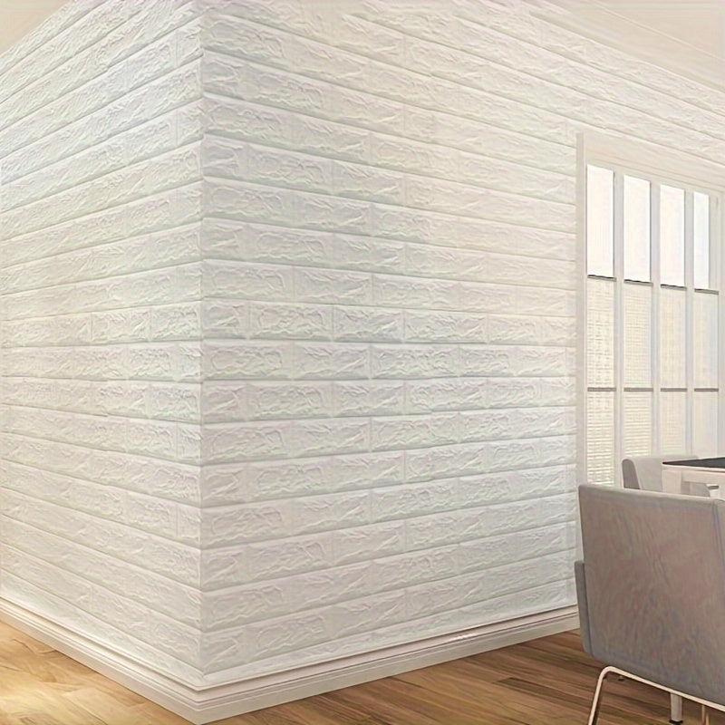 100pcs 3D White Foam Soft Brick Wallpaper Wall Sticker Wall Panel Self Adhesive Waterproof Room Home House Bahtroom Kitchen Wall Decoration