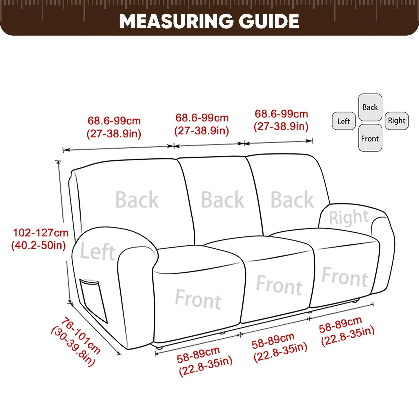 3SEATS 8pcs Recliner Slipcover Set, Flexible And Soft Slide Sleeve, Furniture Protector with Pocket, Suitable for Sofa Office Living Room