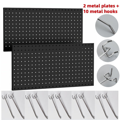 2/ 4pcs Metal Nail Board Wall Board Matched with 10/ 20 Metal Hook, Nail Board Garage Tool Storage, Essential for Storage In The Warehouse, A Space-saving Device. The Best Valentine's Day Gift for Your Boyfriend Or Husband