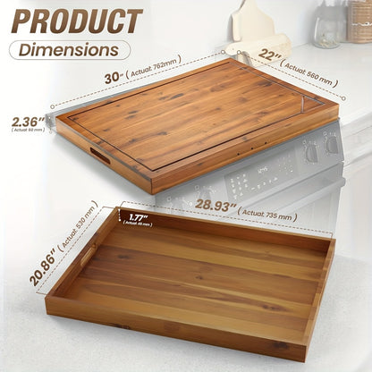 Wood Gas Stove Cover Board-Acacia Wood Serving Tray with Handles - Perfect for Breakfast, Lunch, Dinner, Patio, Wood Gas Stove Cover Board, Stove Cover for RV Stove, Extra Counter Space for Kitchen (30" X 22")Best Gifts for Thanksgiving And Christmas