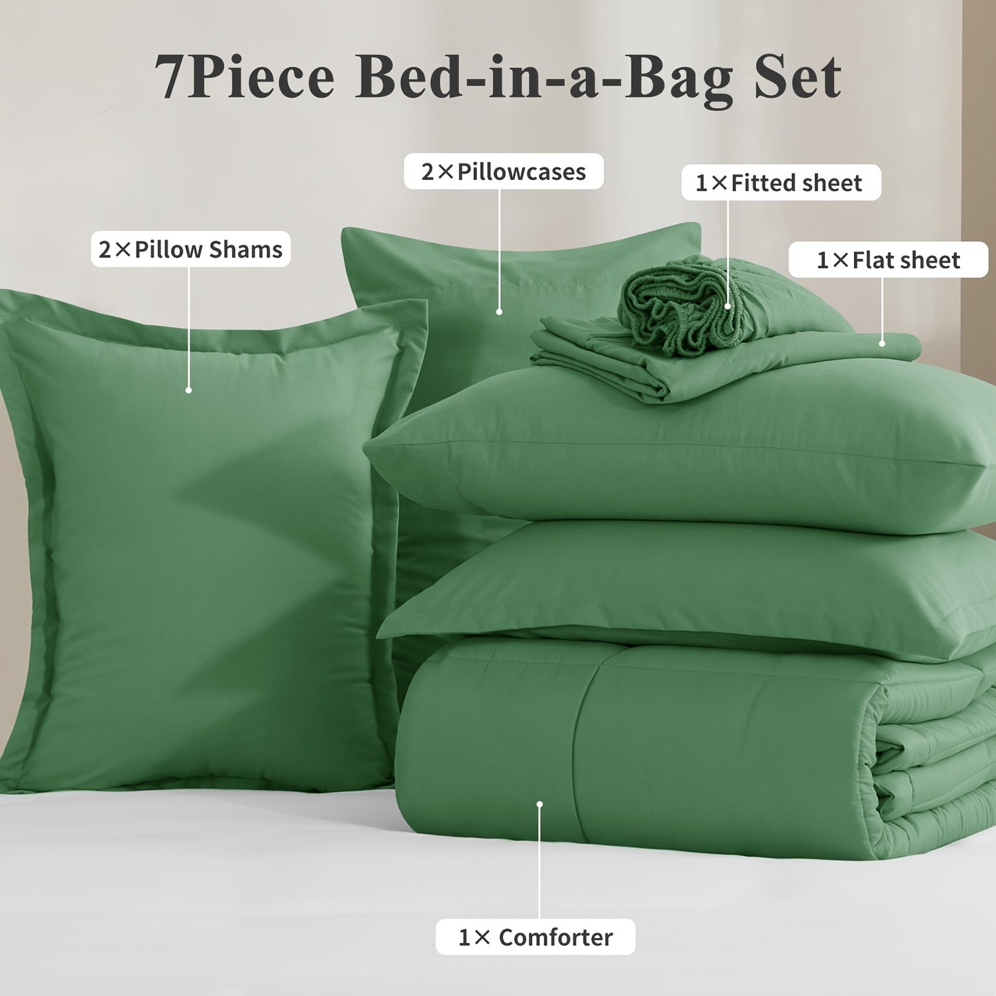 7pcs Comforter Set-Luxury Soft Fluffy Bedding With 1 Comforter, 1 Fitted Sheet, 1 Flat Sheet, And 4 Pillowcases & Pillow Cover-All Season Quilte Set Queen, Hypoallergenic, Breathable, Easy Care, Valentine'S Day Bed In A Bag, Gifts For Her