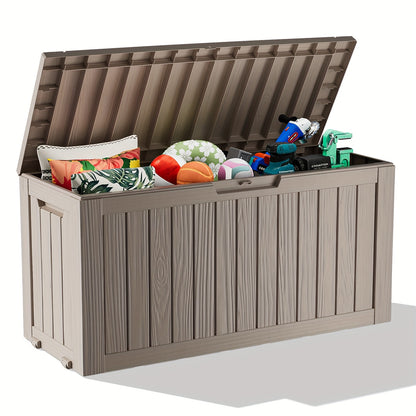 345L/92GAL Storage Capacity Effect with Lockable LidDurable Resin Construction Will Not Rust, Dent Or PeelStrong Enough to Sit Two People UV Protected And Weatherproof Steel Supports for Strength KD Design Easy to Clean& Assemble Halloween, Box