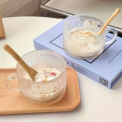 4pcs, 13oz/384ml, Vintage Sunflower Breakfast Cup Set - High-quality Glass Cup, Multifunctional Cutlery with Spoon And Lid, Suitable for Coffee, Tea, Cappuccino, Latte, Grains, Yogurt, Milk.