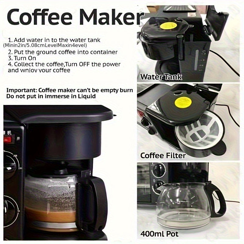 [3 In 1 Breakfast Machine] 3 In 1 Breakfast Machine, Coffee+ Toast+ Frying Pan, One-Touch Timing, Fast Cooking, Lazy Breakfast Tool, 110V US Standard