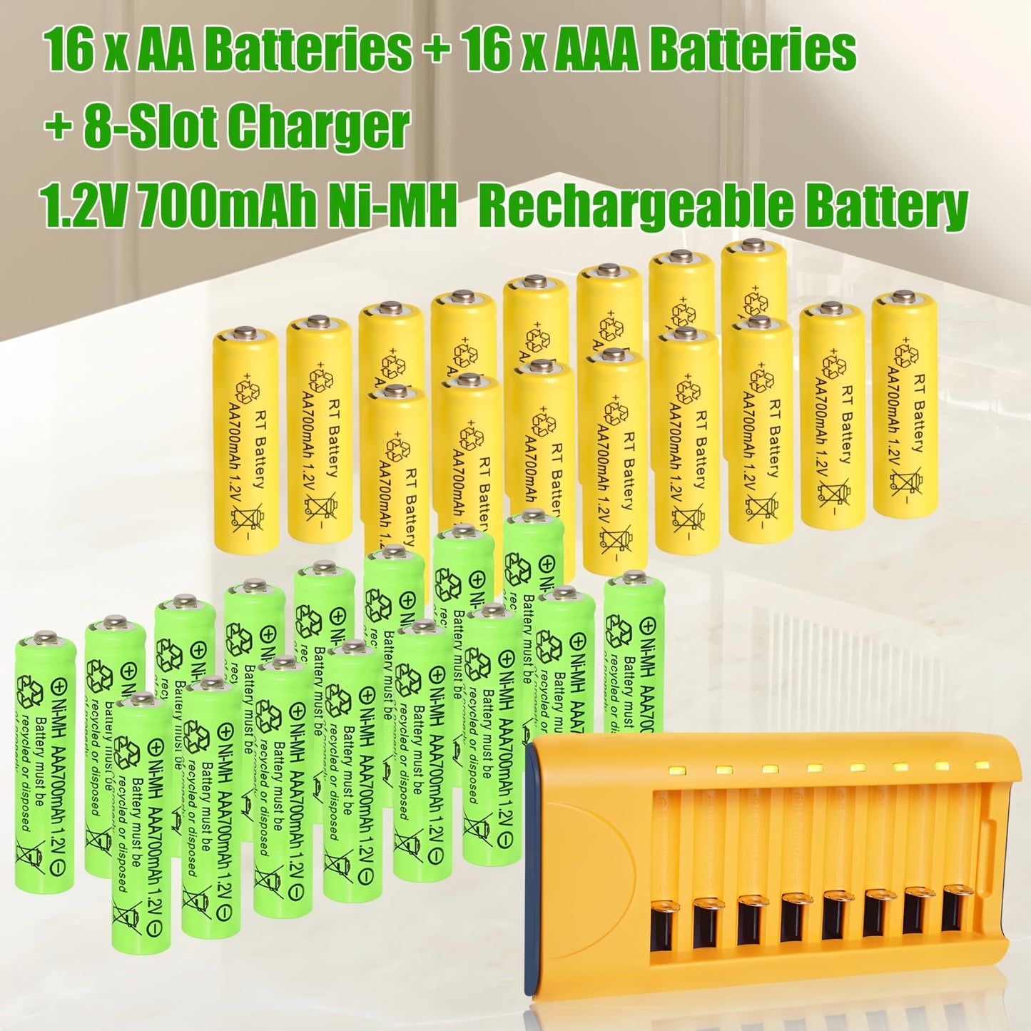24/16Packs Rechargeable Batteries AA And AAA, 32/24Packs Battery+Charger, Large-capacity Long-lasting Power Supply, Universal Compatibility Ni-MH AA&AAA Rechargeable Battery 1.2V Battery 700mAh, Suitable For Flashlight, Remote Control, Battery Packs