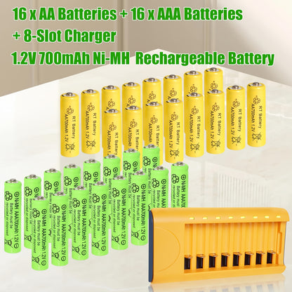 24/16Packs Rechargeable Batteries AA And AAA, 32/24Packs Battery+Charger, Large-capacity Long-lasting Power Supply, Universal Compatibility Ni-MH AA&AAA Rechargeable Battery 1.2V Battery 700mAh, Suitable For Flashlight, Remote Control, Battery Packs