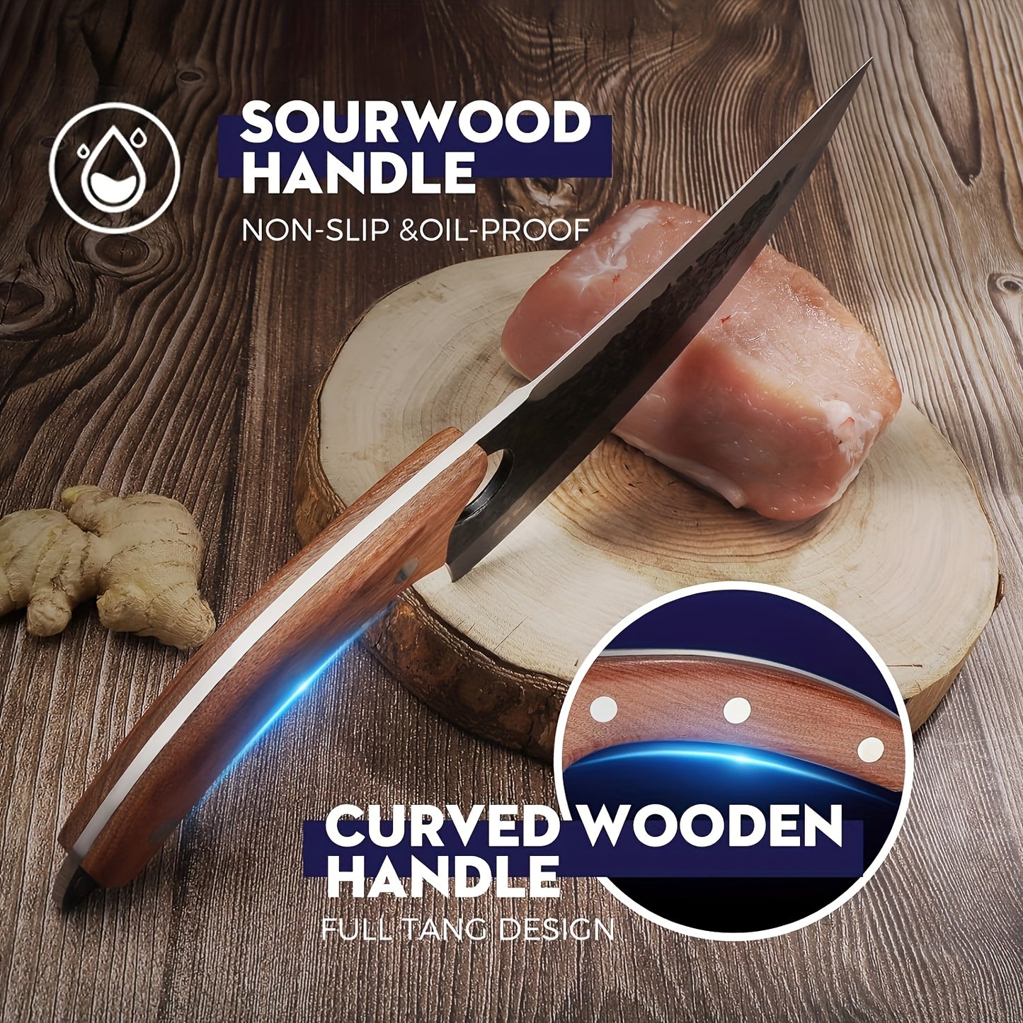 Knife Kitchen Upgraded Viking Knives with Sheath Hand Forged Butcher for Meat Cutting Cooking Sharp Cleaver Chef And Outdoor Camping, BBQ
