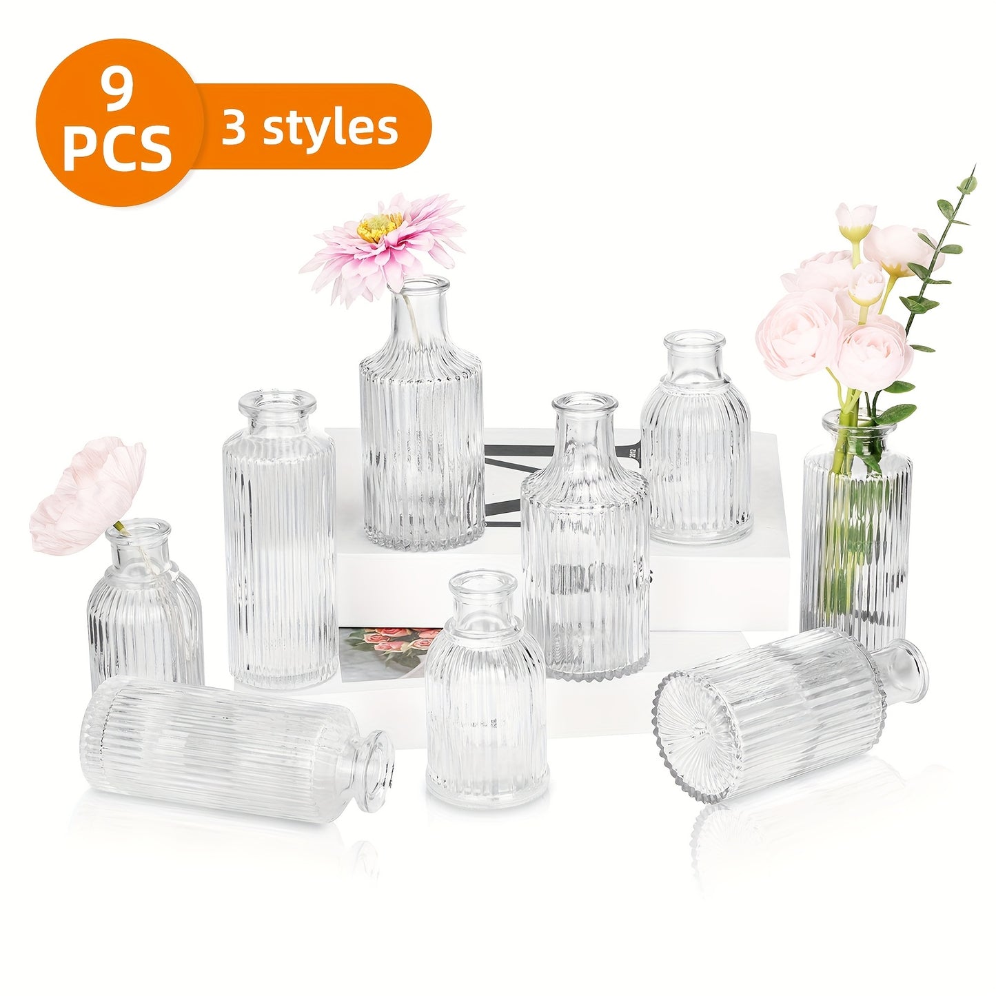 TOMNK 9/12/24/36/54pcs Bud Vase, Wedding Centerpieces For Tables, Mini Clear Bud Vases For Flowers, Small Flower Vases Suitable For Birthday Party, Anniversary, Wedding, Home Table Deco, Multiple Sizes, For Mother'S Day