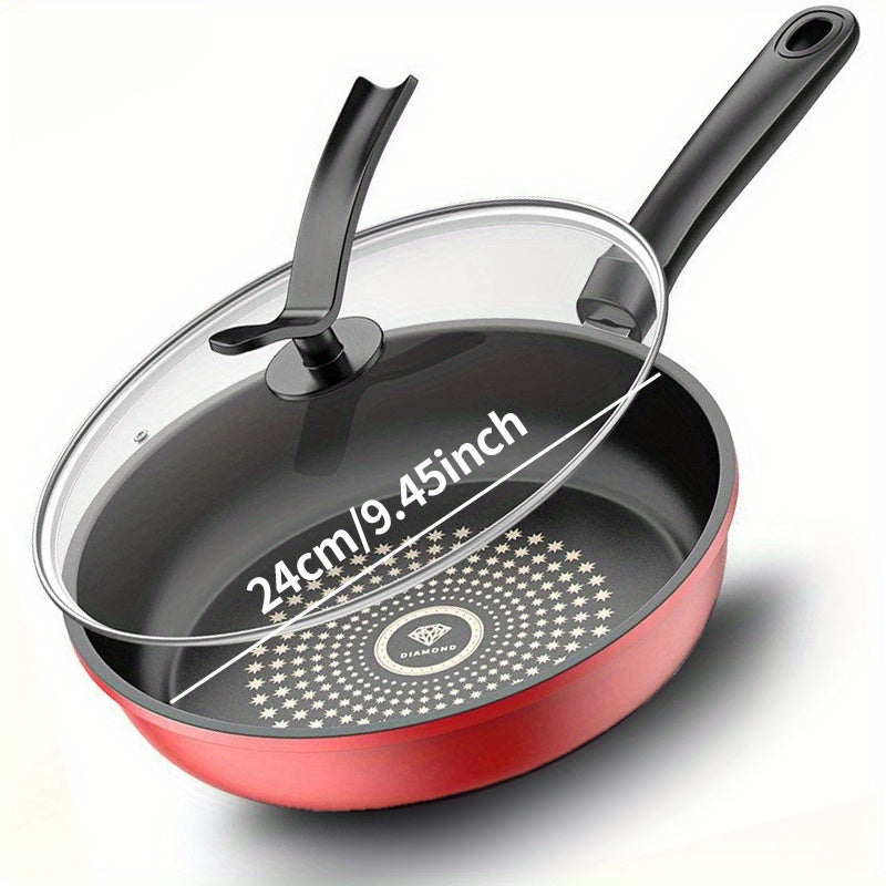 A 9.45-inch Cast Iron Non-stick Frying Pan - Dishwasher-cleaned, Compatible with Induction Cooker, Healthy Cooking, Reduce Smoke, Perfect for Gas and Electric Stove, with Lid, Perfect for Fried Eggs, Steak, Pancakes