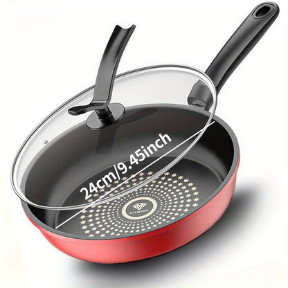 A 9.45-inch Cast Iron Non-stick Frying Pan - Dishwasher-cleaned, Compatible with Induction Cooker, Healthy Cooking, Reduce Smoke, Perfect for Gas and Electric Stove, with Lid, Perfect for Fried Eggs, Steak, Pancakes