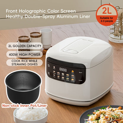 [Multifunctional Rice Cooker] Compact 2L (4 Cups) Multifunctional Rice Cooker -10in 1 Mini Rice Cooker, Suitable for Perfect Rice, Soup, Stew, Oatmeal, Cake, And Steamed Vegetables | Perfect for Small Kitchens, Dormitories, And Apartments