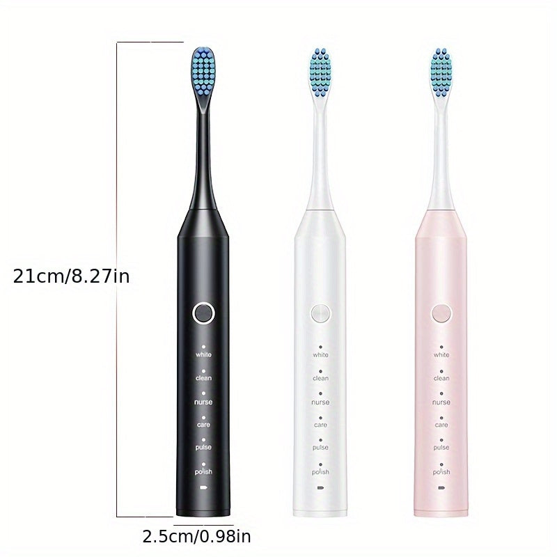 Rechargeable Toothbrush – 6 Cleaning Modes, 500mAh Lithium Battery, USB Charging, Soft Bristles, 4 or 8 Brush Heads, Black White Pink Electric Toothbrush for Adults Deep Clean & Whitening