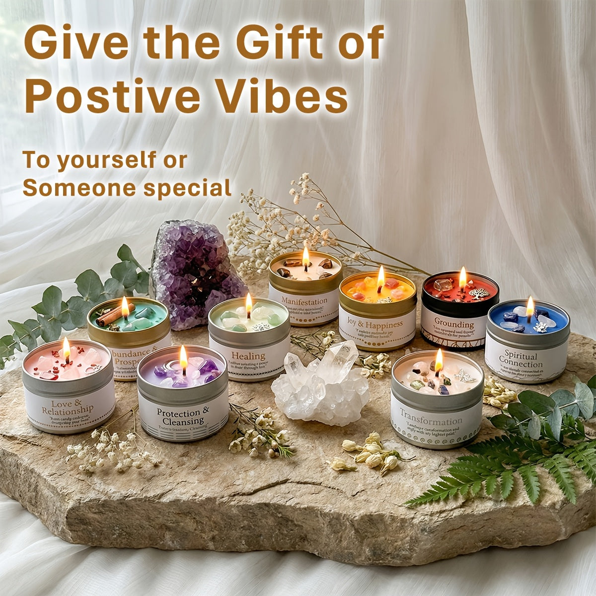 EVODUCK 2pcs/1pc Law Of Attraction Abundance Manifestation Candle | Each 3oz/total 6oz Scented Soy Wax Candle with Golden Crystal | for Focus, Meditation, Yoga & Reading | Christmas, New Year, Birthday Gift for Women, Friend | with Guidance Card