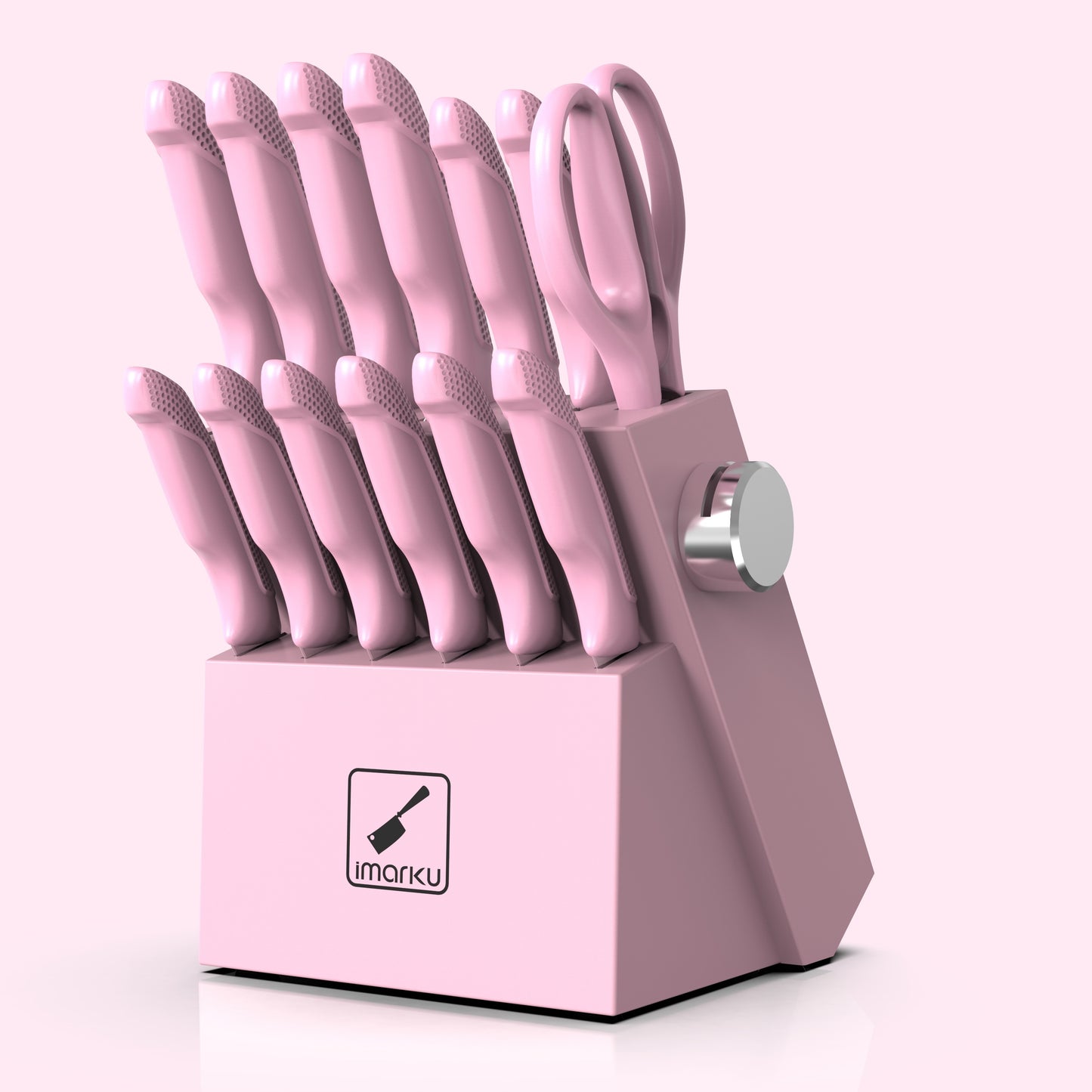 Knife Block Set 14 Piece Pink – Japanese Stainless Steel Kitchen Knife Set with Built-in Sharpener, Non-Slip Ergonomic Handles, Dishwasher Safe, Perfect Holiday & Housewarming Gift for Women