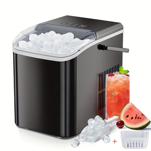 Countertop Ice Maker, Nugget Portable Ice Machine, 9 Bullet Ice Cubes in 6 Mins, 26.6Lbs in 24Hrs Self-Cleaning with Handle, Basket, Scoop for Home, Kitchen/Party/Camping/Rv