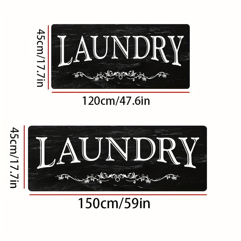 1pc Black & White "LAUNDRY" Text Mat - High Quality Non-Slip Machine-Washable Mat, Soft Comfortable Floor Mat with Bold Lettering for Laundry Room, Bathroom, Kitchen, Hallway - Durable Polyester Mat for Home Organization & Modern Decor, Bathroom Mat, Kitc