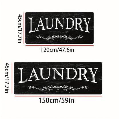 1pc Black & White "LAUNDRY" Text Mat - High Quality Non-Slip Machine-Washable Mat, Soft Comfortable Floor Mat with Bold Lettering for Laundry Room, Bathroom, Kitchen, Hallway - Durable Polyester Mat for Home Organization & Modern Decor, Bathroom Mat, Kitc