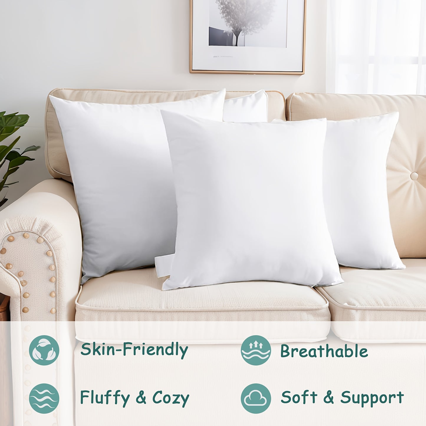 Throw Pillow Inserts Soft Fluffy Hypoallergenic Square Pillow Stuffing Washable Fiber Fill for Sofa Bedroom Living Room 14 16 18 20 22 Inch