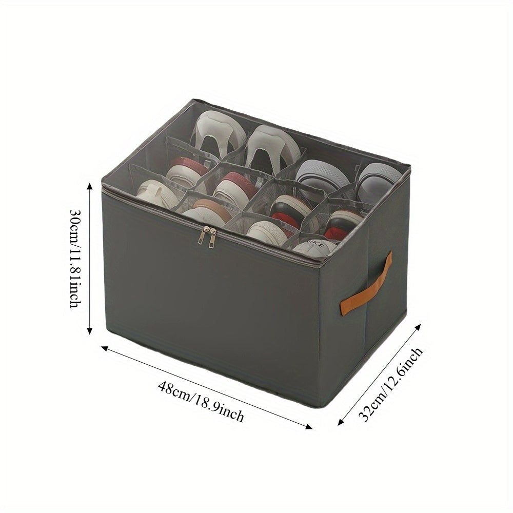 4/2pcs Oxford Fabric Space-Saving Shoe Storage Organizer, with Adjustable Dividers, Transparent Lid & Handles, Capacity for 12 Pairs, Foldable Design, Used for Shoes, Apparel & Accessories, Zippered Dustproof Closure, Trunks