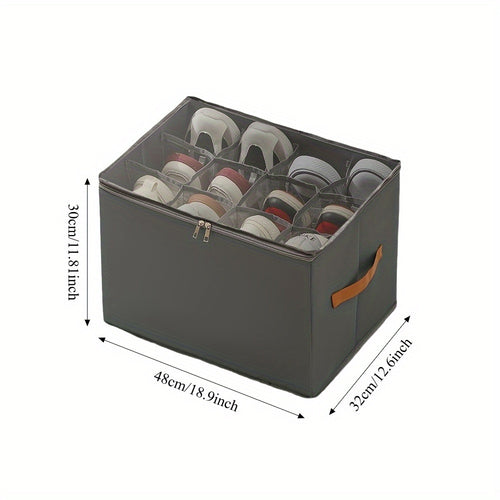 4/2pcs Oxford Fabric Space-Saving Shoe Storage Organizer, with Adjustable Dividers, Transparent Lid & Handles, Capacity for 12 Pairs, Foldable Design, Used for Shoes, Apparel & Accessories, Zippered Dustproof Closure, Trunks