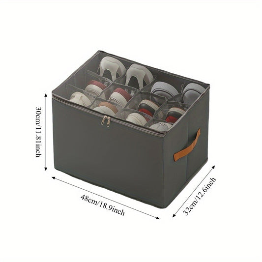 4/2pcs Oxford Fabric Space-Saving Shoe Storage Organizer, with Adjustable Dividers, Transparent Lid & Handles, Capacity for 12 Pairs, Foldable Design, Used for Shoes, Apparel & Accessories, Zippered Dustproof Closure, Trunks