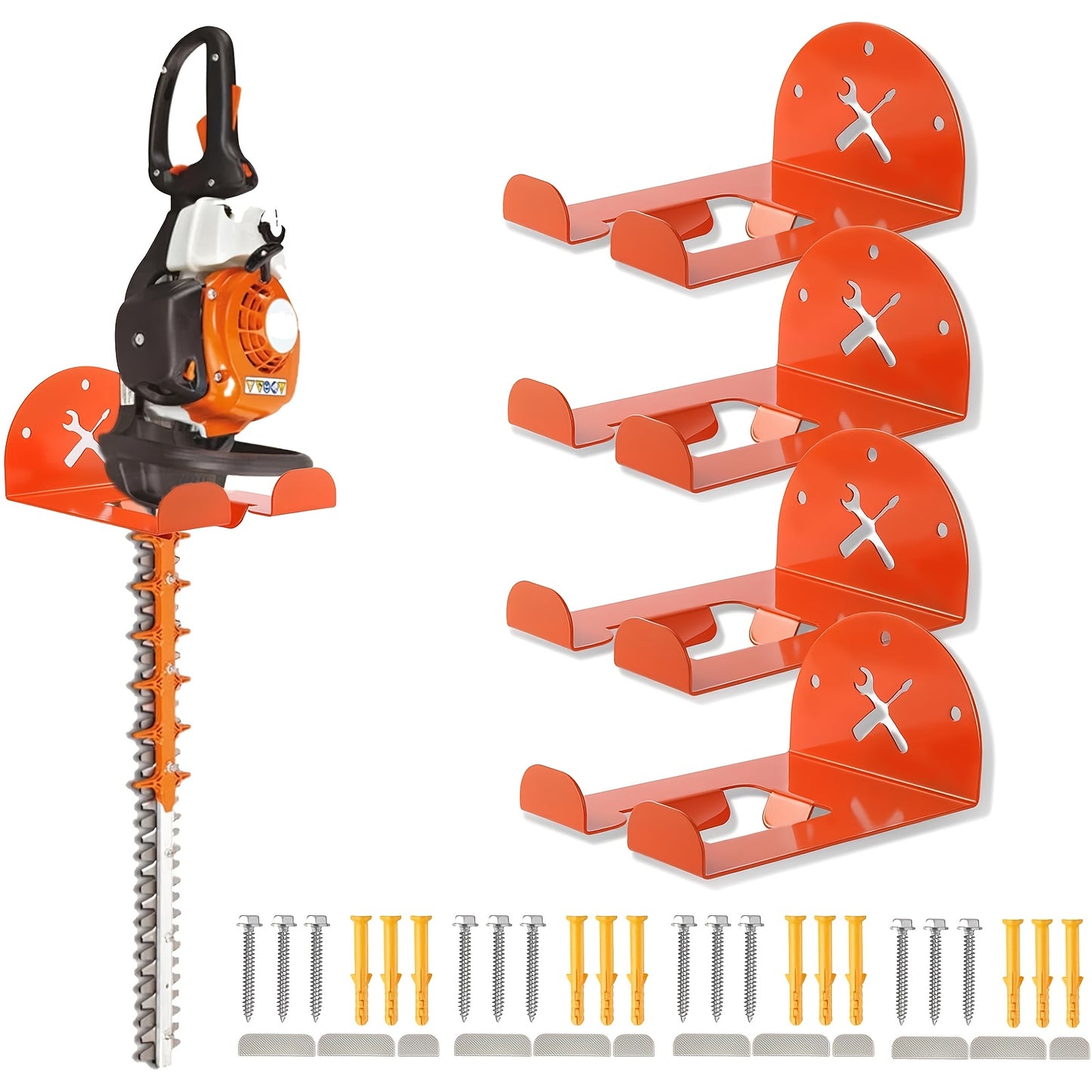 Upgraded Garage Storage Hooks Trimmer Rack Wall Mount, 8" Heavy Duty Weed Eater Hanger for Garage Wall Bracket, Garden Power Tool Holder Organizer Hooks for Grass Trimmer, Hedge Trimmer, Leaf Blower And Chainsaw, Utility Shelves