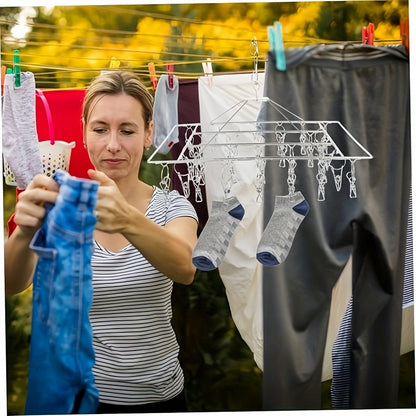 1pc/2pcs, 30-clip Stainless Steel Cooling Hanger, Windproof, Skidproof Hanging Laundry Rack, Suitable for Socks and Underwear, Space Saving Multi-functional Drying Rack, Suitable for Home, Bedroom and Balcony Use., Drying Racks