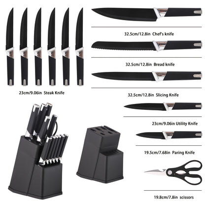 13pcs All-in-One Kitchen Knife Set with Holder - Includes 6 Steak Knives, Chef Knife, Bread Knife & Scissors - Perfect Housewarming Gift for New Home - Sharp & Durable Cooking Tools