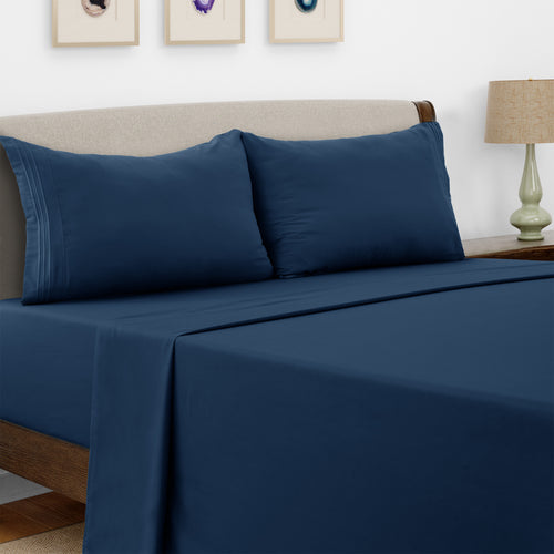 Lux Decor 4 Pieces Solid Bed Sheets - Stylish Comfy Bedding Set - Hotel Luxury Skin Friendly Cooling Sheets & Embroidered Pillowcases Without Filler - Classic Collection With 16 Inches Deep Pocket - Brushed 100% polyester- Shrinkage & Fade Resistant