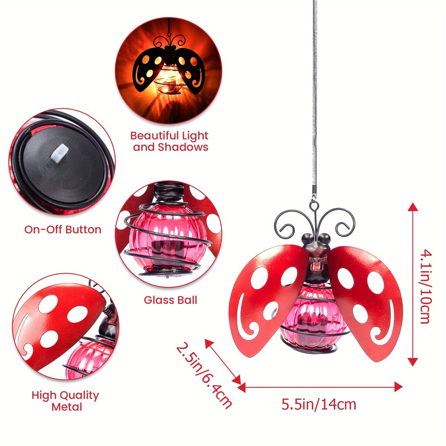 Beetle And Butterfly Hanging Ornaments, Home Decor Hanging, Indoor/Outdoor Waterproof Solar Lights with Spring Clips for Patio, Balcony, Porch, Trail 5.5*2.5in