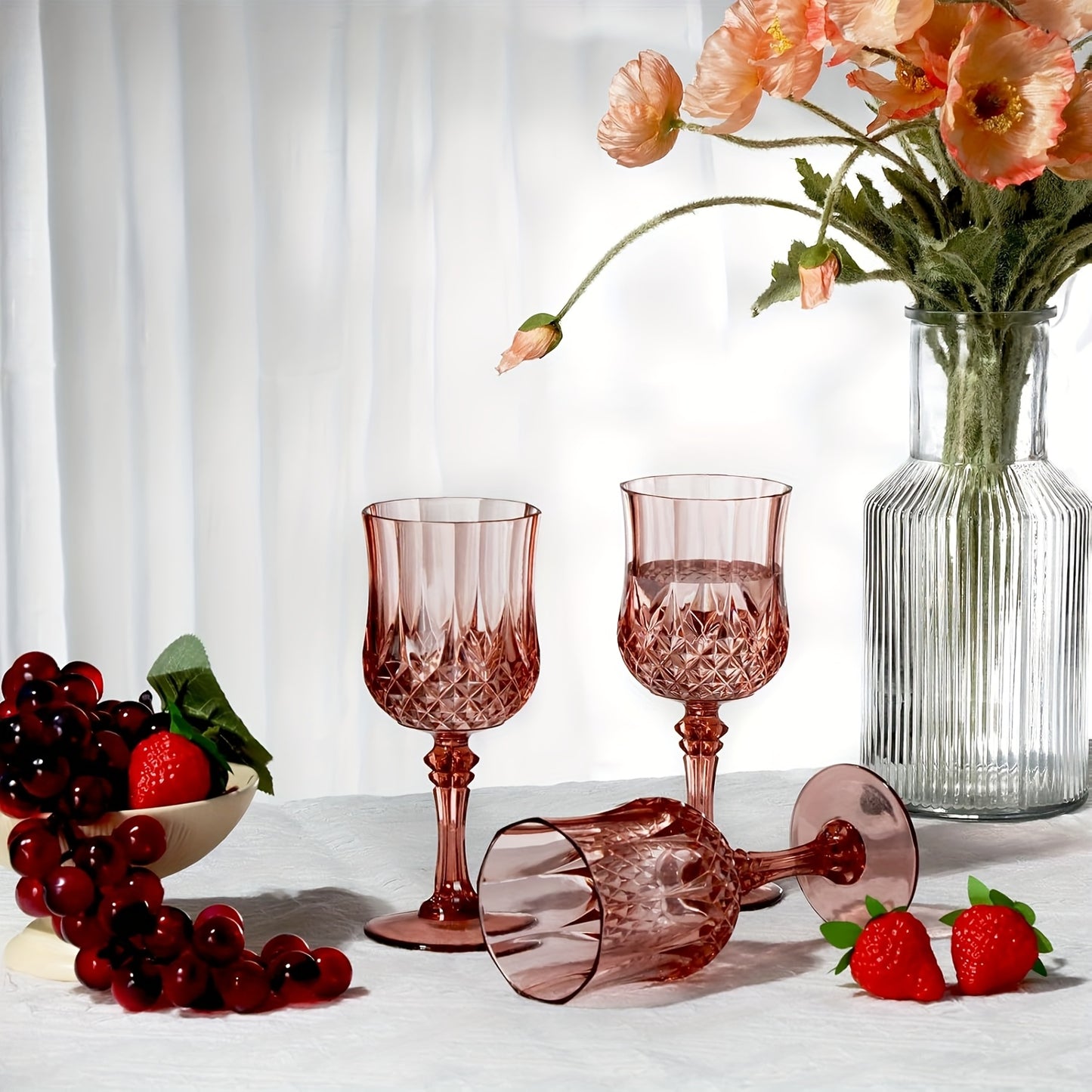 48pcs Pack 7oz Shatterproof Vintage Champagne & Wine Glasses - Unbreakable Plastic Goblets Suitable for Parties, Weddings, Outdoor Events - Crystal Finish Reusable Wine Cups, Elegant Party Wine Glasses (No Break)