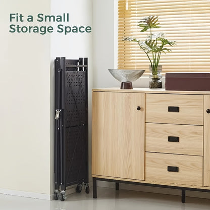 3-Layer Heavy-Duty Foldable Metal Storage Rack with Wheels for Movable Organization, Suitable for Garage Kitchens with a Load-Bearing Capacity of Up to 750 Pounds. Black Kitchen Storage Rack, for garage Storage And Storage Rack