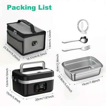 Adults Lunch Box, 8000Mah Battery Powered, 60W 1 Liter Portable Timer Automatic Heating Food Warmer, Portable Food Heater for Home/Car/Office/Truck, Portable Lunch Box